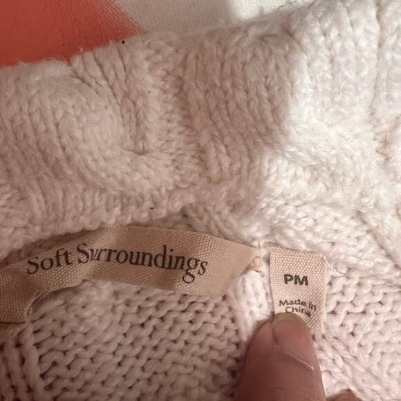 Soft Surroundings Ivory Nisette Sweater Cable Knit Mock Neck Sweater Sz PM - Picture 4 of 6